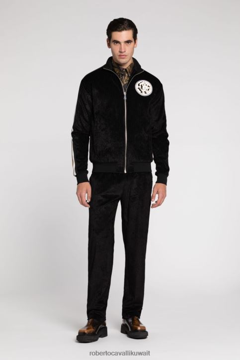 Roberto Cavalli رجال أسود بنطال صوف بقصة مستقيمة ملابس 4H40H949