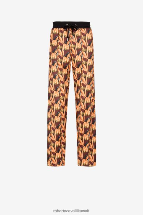 Roberto Cavalli رجال عاج بنطال رياضي بطبعة جرافيك ملابس 4H40H952