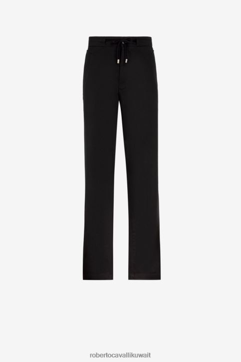 Roberto Cavalli رجال موضة بنطال قطن مطرز بشعار الماركة ملابس 4H40H953