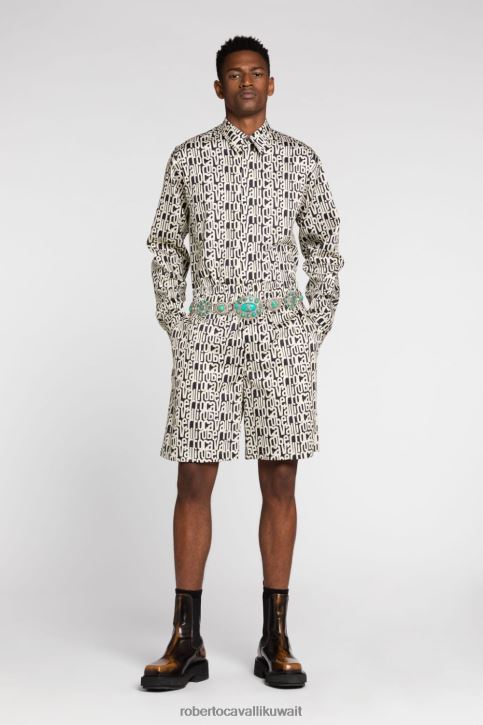 Roberto Cavalli رجال موضة بنطال قطن مطرز بشعار الماركة ملابس 4H40H953