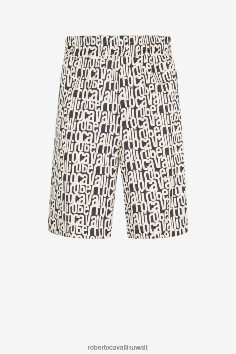 Roberto Cavalli رجال أسود شورت قطن بطبعة شعار الماركة ملابس 4H40H954