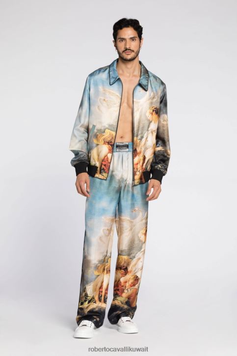 Roberto Cavalli رجال أسود شورت قطن بطبعة شعار الماركة ملابس 4H40H954