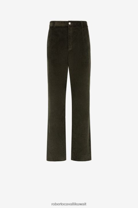 Roberto Cavalli رجال أخضر بنطال بقصة مستقيمة ومطرز بشعار الماركة ملابس 4H40H958