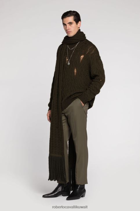 Roberto Cavalli رجال أخضر بنطال بقصة مستقيمة ومطرز بشعار الماركة ملابس 4H40H958