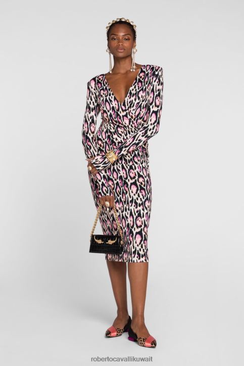 Roberto Cavalli نحيف موضة فستان قصير مزين بالكشكش وطبعات جاكوار ملابس 4H40H95