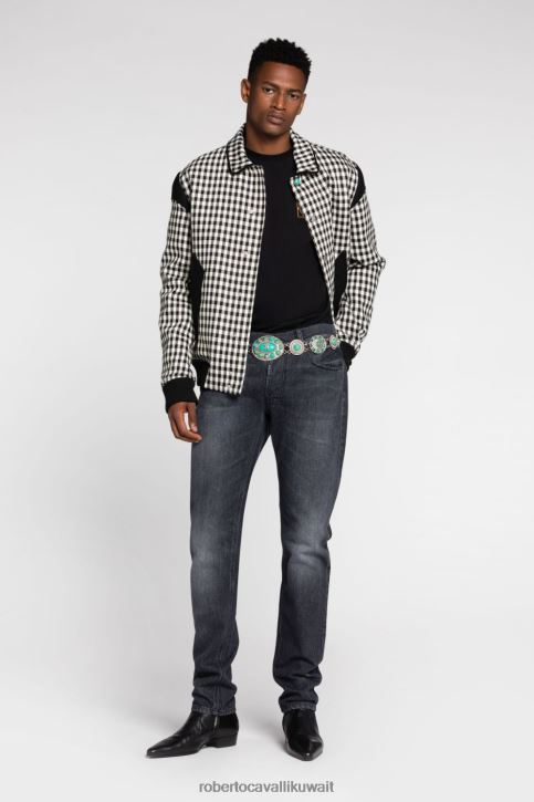 Roberto Cavalli رجال أسود سروال قصير على شكل أسنان النمر ملابس 4H40H961