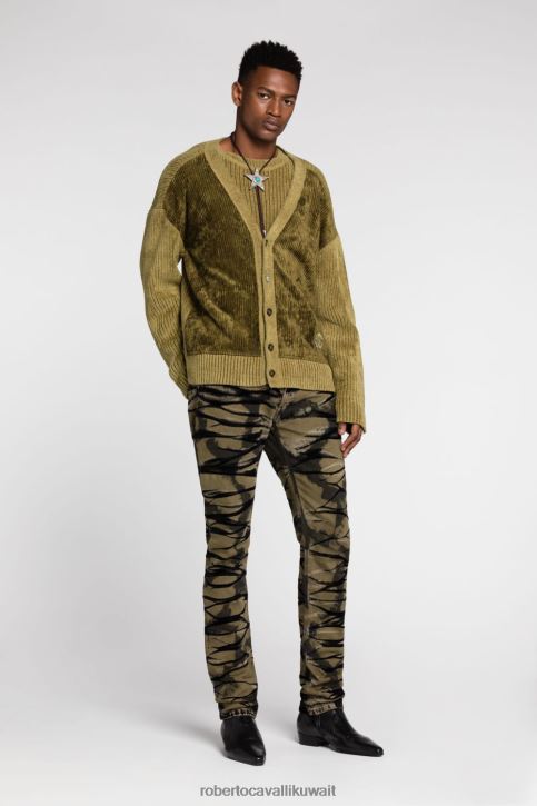 Roberto Cavalli رجال أسود جينز ضيق بتطريز جلد الثعبان ملابس 4H40H962