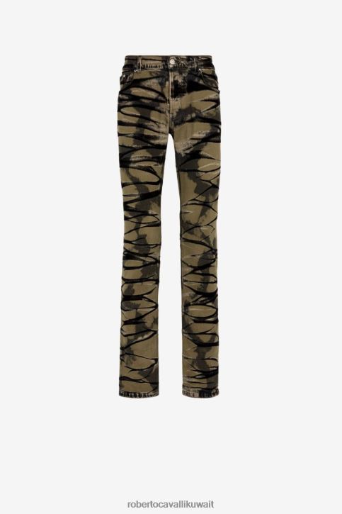 Roberto Cavalli رجال أخضر جينز ضيق مبيض ملابس 4H40H963