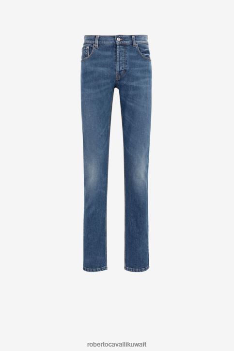 Roberto Cavalli رجال ازرق متوسط جينز ضيق بتطريز جلد الثعبان ملابس 4H40H965