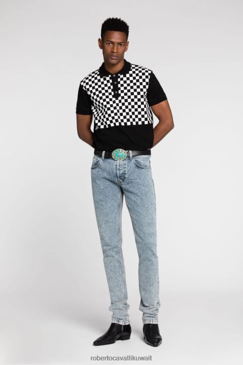 Roberto Cavalli رجال ازرق متوسط جينز ضيق بتطريز جلد الثعبان ملابس 4H40H965