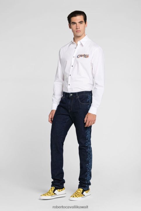 Roberto Cavalli رجال موضة جينز مطلي بقصة مستقيمة ملابس 4H40H970