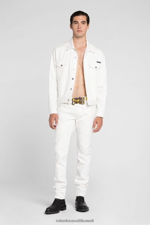 Roberto Cavalli رجال موضة جينز بقصة مستقيمة وطبعة جلد النمر ملابس 4H40H971