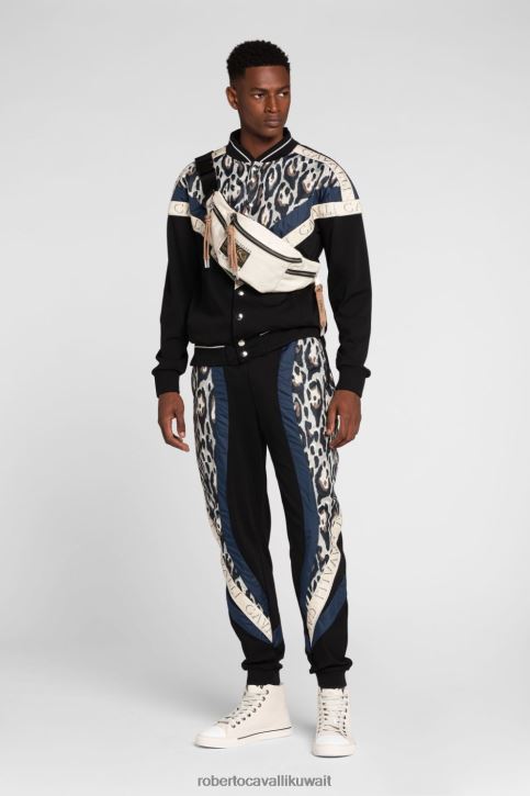 Roberto Cavalli رجال موضة بنطال رياضي بشريط بشعار الماركة وطبعة حيوان ملابس 4H40H982