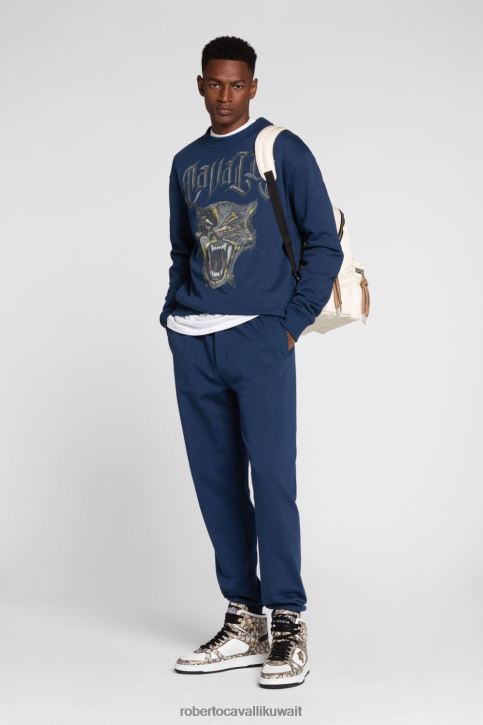 Roberto Cavalli رجال حار بنطال رياضي بشريط بشعار الماركة وطبعة حيوان ملابس 4H40H983