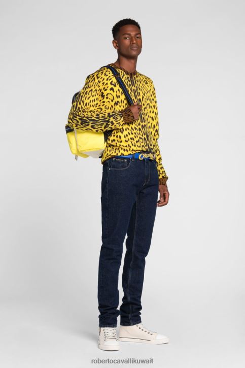 Roberto Cavalli رجال أسود بنطال بقصة ضيقة على شكل ثعبان مرآة ملابس 4H40H989