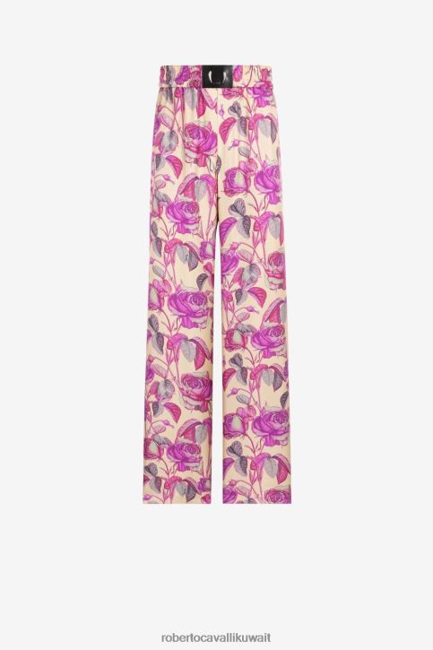 Roberto Cavalli رجال شارع. زهرة/وردة بنطال رياضي حرير بطبعات الورد ملابس 4H40H994