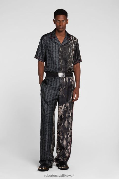 Roberto Cavalli رجال شارع. زهرة/وردة بنطال رياضي حرير بطبعات الورد ملابس 4H40H994