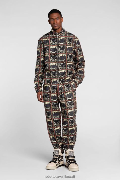 Roberto Cavalli رجال أسود بنطال رياضي بطبعة جلد الثعبان ملابس 4H40H996
