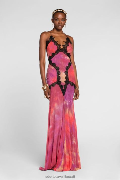 Roberto Cavalli نحيف أنيق فستان كامل الطول بجزء من الدانتيل ملابس 4H40H99