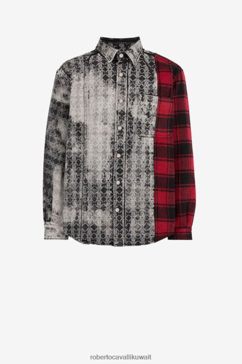 Roberto Cavalli رجال 5051 قميص جينز بطبعة مونوغرام ملابس 4H40H811