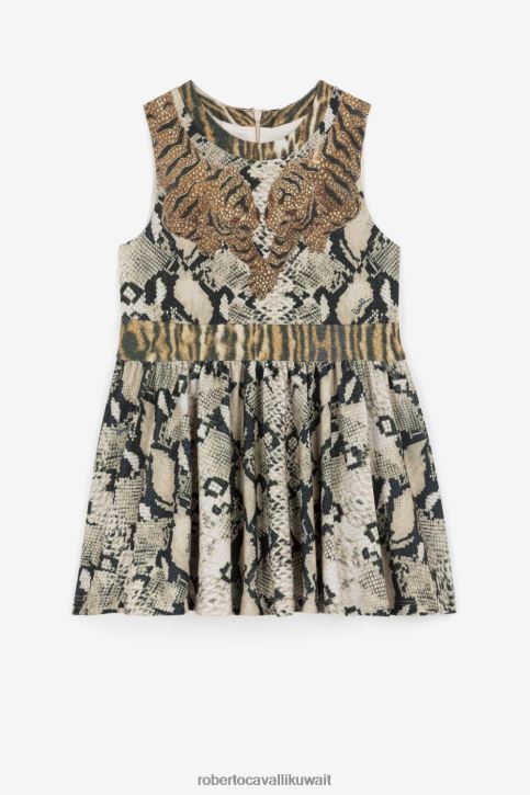 Roberto Cavalli فتيات 9116 فستان بطبعة جلد الثعبان والأسلوت ملابس 4H40H1517