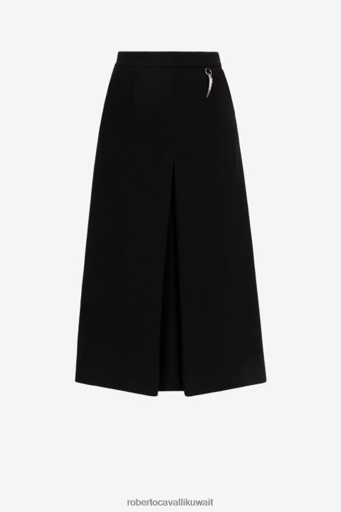 Roberto Cavalli نحيف أسود تنورة من الصوف على شكل حرف A من أسنان النمر ملابس 4H40H228