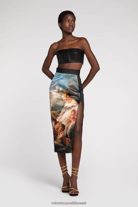 Roberto Cavalli نحيف أسود تنورة من الصوف على شكل حرف A من أسنان النمر ملابس 4H40H228