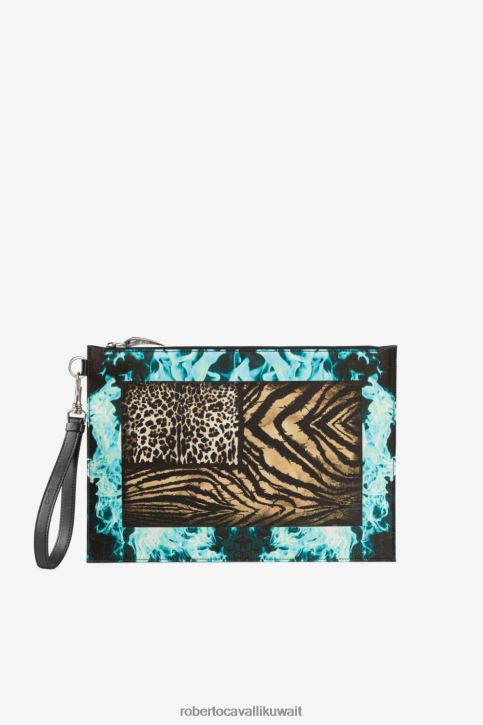 Roberto Cavalli رجال أسود حقيبة مغلف بطبعة خليط من Animalier مُكَمِّلات 4H40H1214