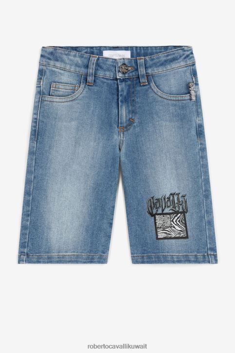 Roberto Cavalli أولاد ازرق متوسط شورت من الدينيم بطبعة خليط من تصميم Animalier ملابس 4H40H1706