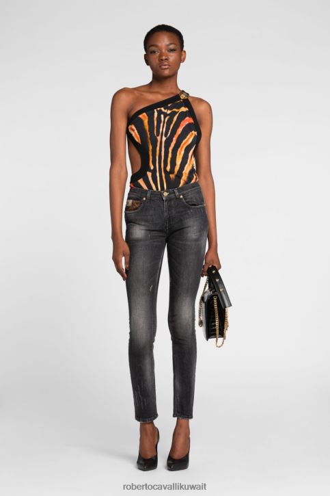 Roberto Cavalli نحيف أنيق جينز بأرجل مستقيمة وطبعات مرقعة من تصميم Animalier ملابس 4H40H394