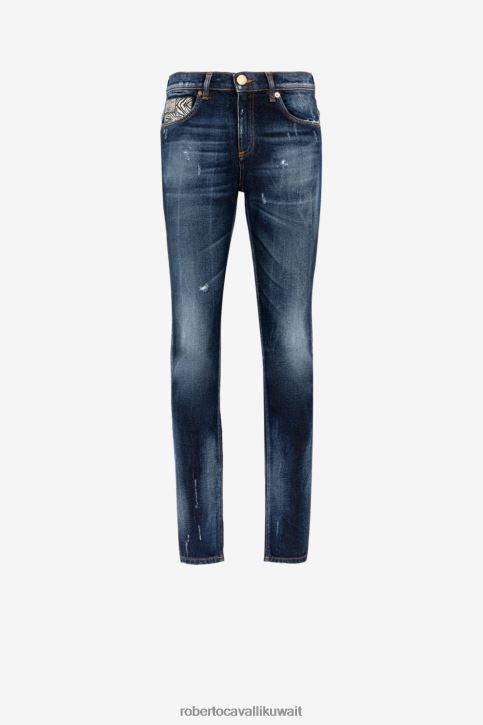 Roberto Cavalli نحيف أنيق جينز ضيق مزين بطبعات مرقعة من تصميم Animalier ملابس 4H40H396