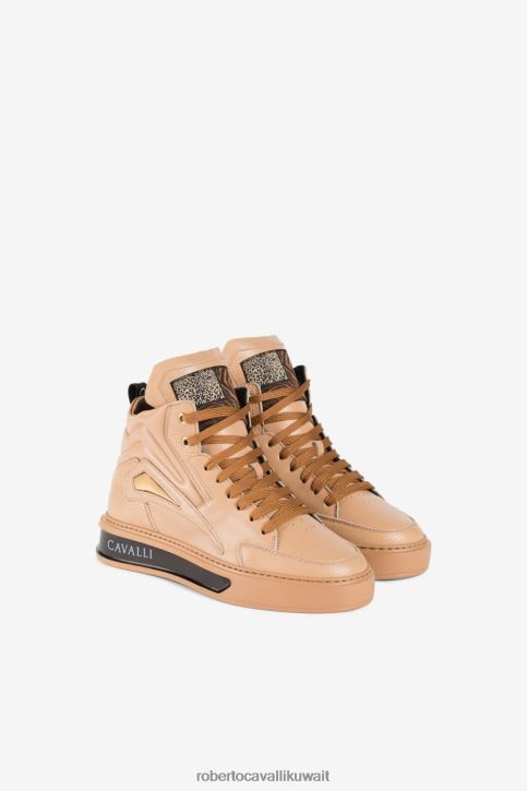 Roberto Cavalli نحيف بني/أسود حذاء رياضي مزين بطبعات مرقعة من تصميم Animalier أحذية 4H40H472