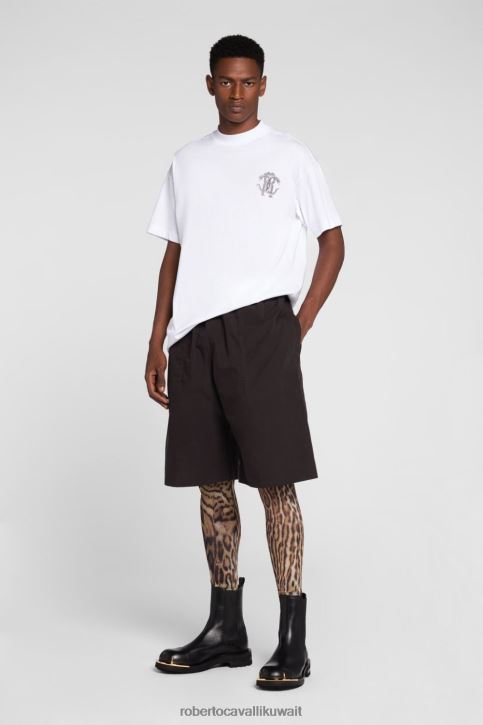 Roberto Cavalli رجال حار تيشيرت من القطن بتطريزات Animalier ملابس 4H40H772