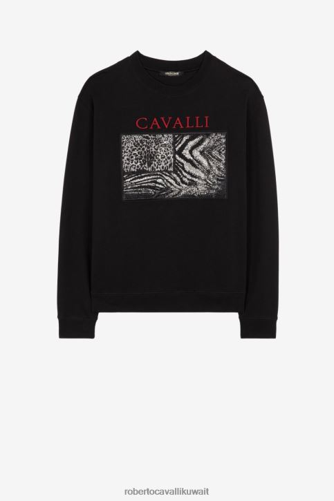 Roberto Cavalli رجال حار سويت شيرت من القطن مزين برقعة قماشية من تصميم Animalier ملابس 4H40H865