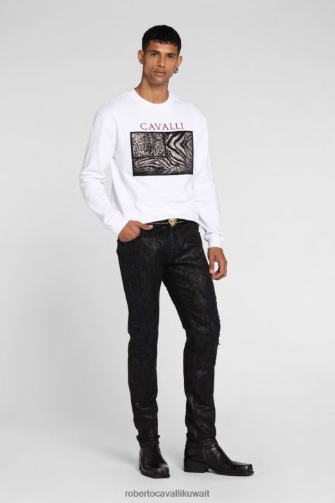 Roberto Cavalli رجال حار سويت شيرت من القطن مزين برقعة قماشية من تصميم Animalier ملابس 4H40H865