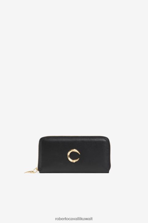 Roberto Cavalli نحيف أسود محفظة جلدية بشعار C مُكَمِّلات 4H40H646