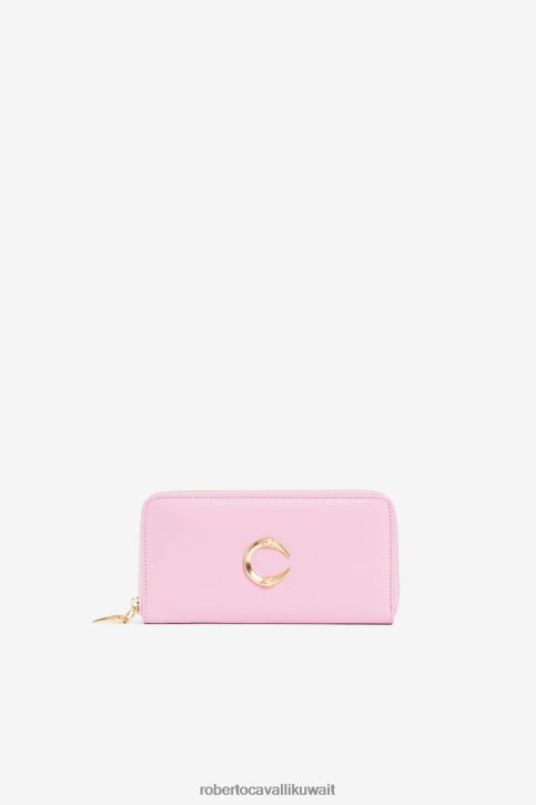Roberto Cavalli نحيف وردي/أسود محفظة جلدية بشعار C مُكَمِّلات 4H40H647