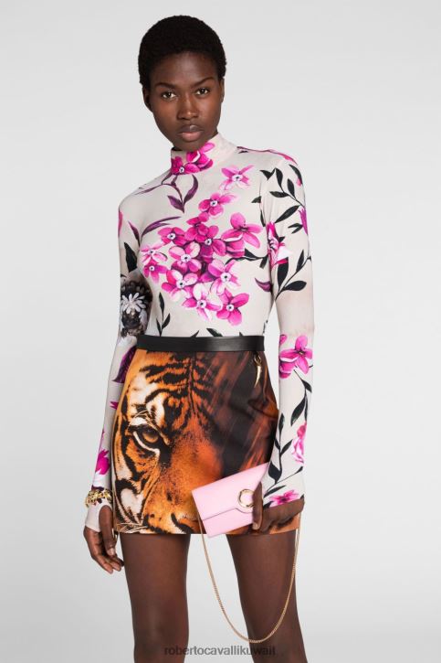 Roberto Cavalli نحيف وردي/أسود محفظة جلدية بشعار C مُكَمِّلات 4H40H647