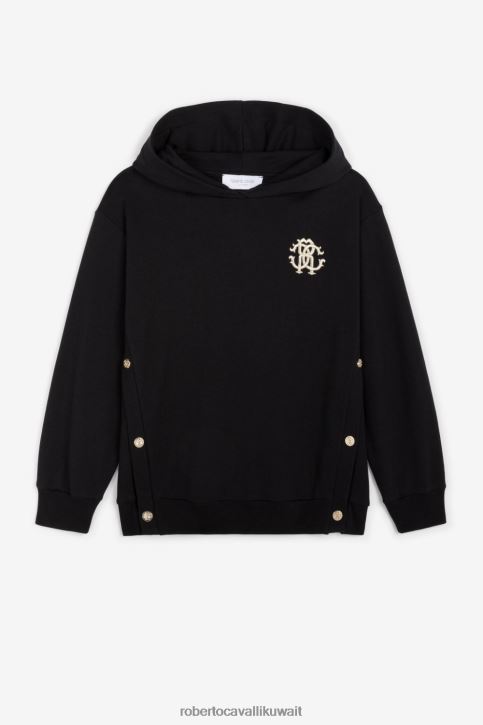 Roberto Cavalli فتيات أسود كنزة بغطاء رأس مطرزة بشعار RC ملابس 4H40H1323