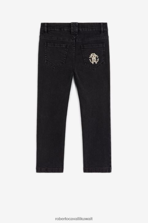 Roberto Cavalli فتيات أسود كنزة بغطاء رأس مطرزة بشعار RC ملابس 4H40H1323