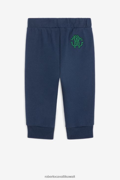 Roberto Cavalli أولاد أزرق هودي قطن مطرز بشعار RC ملابس 4H40H1583