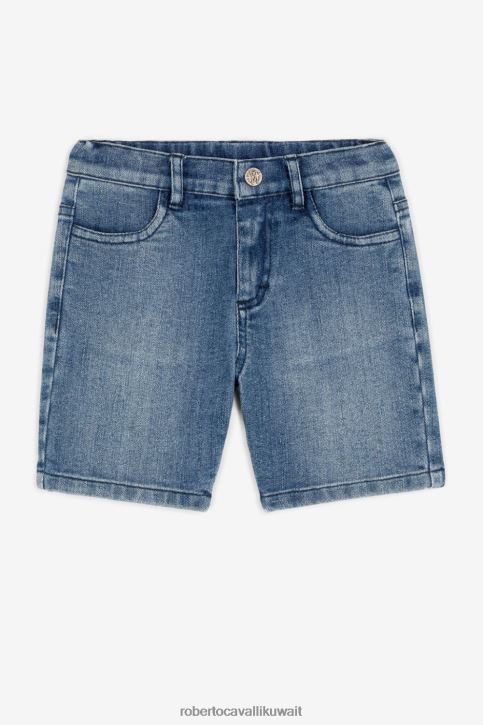 Roberto Cavalli أولاد ازرق متوسط شورت جينز مطرز بشعار RC ملابس 4H40H1616