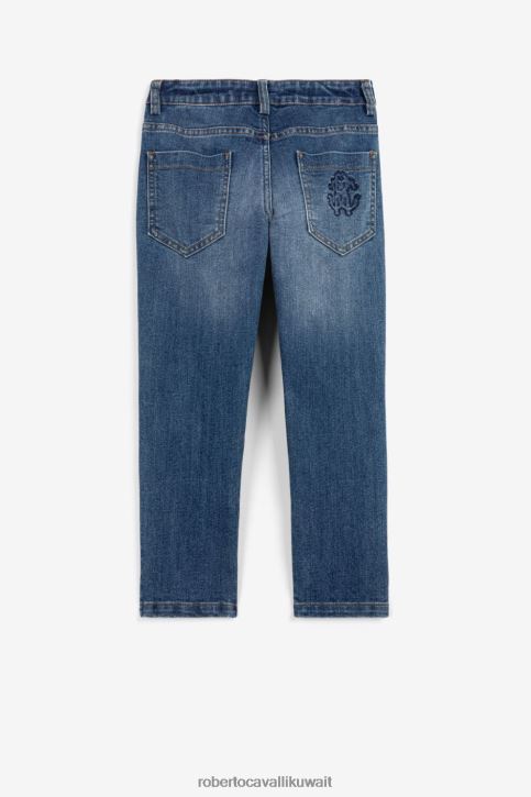 Roberto Cavalli أولاد الأزرق الداكن هودي بسحاب ومطرز بشعار RC ملابس 4H40H1710