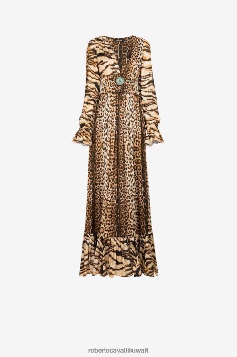 Roberto Cavalli نحيف موضة فستان برقبة على شكل حرف V بطبعة جلد الفهد ملابس 4H40H27