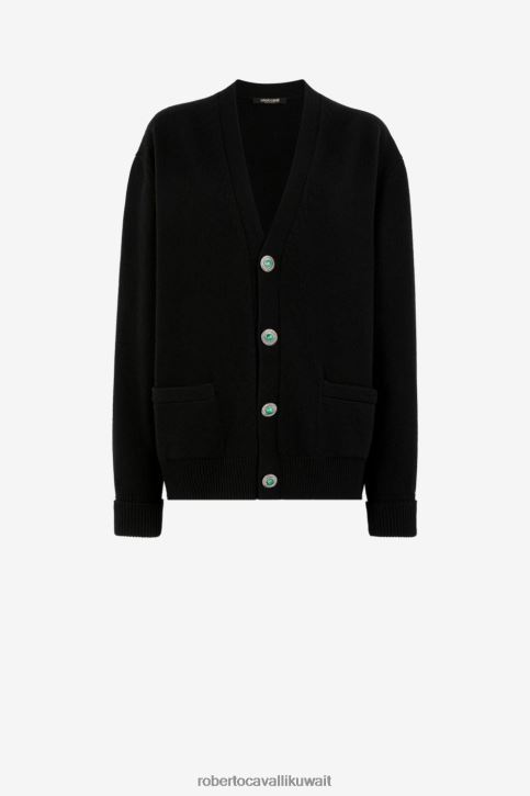 Roberto Cavalli نحيف أسود سترة من الصوف برقبة على شكل حرف V ملابس 4H40H316