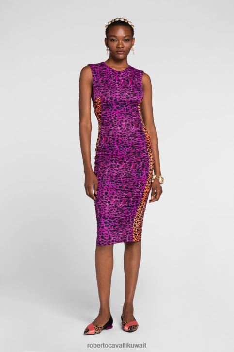 Roberto Cavalli نحيف أنيق فستان قصير ذو لونين ورقبة على شكل حرف V ملابس 4H40H78