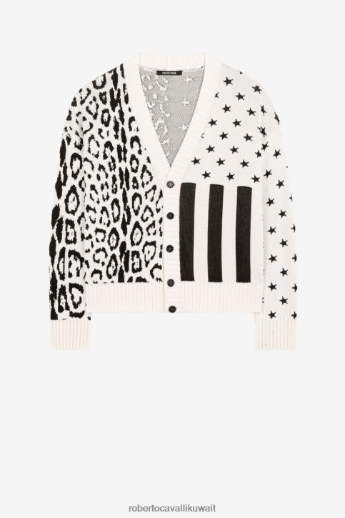 Roberto Cavalli رجال موضة سترة من قماش الجاكار الحيواني برقبة على شكل حرف V ملابس 4H40H880