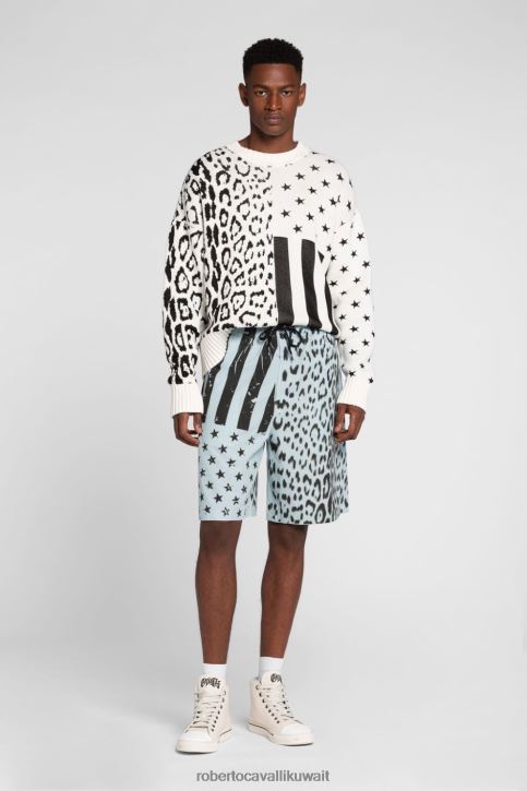Roberto Cavalli رجال موضة سترة من قماش الجاكار الحيواني برقبة على شكل حرف V ملابس 4H40H880