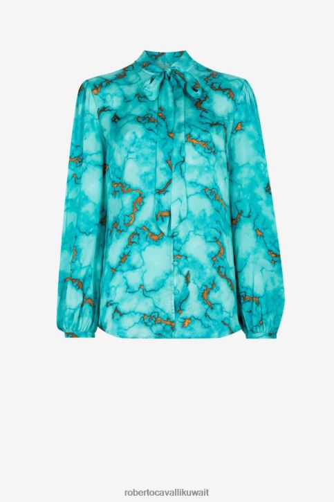Roberto Cavalli نحيف d0359 قميص بطبعة رخامية ملابس 4H40H137