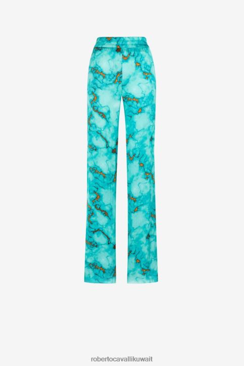 Roberto Cavalli نحيف d0359 بنطال بقصة مستقيمة وطبعة رخامية ملابس 4H40H252